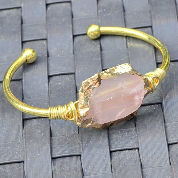 Rose Quartz Wire Wrap Bracelet w/ 14Kt Gold Over Copper – Adjustable – NWT - Picture 5 of 8